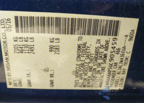 2016 Nissan Maxima 3.5 Sv from USA, damaged, VIN 1N4AA6AP5GC905459